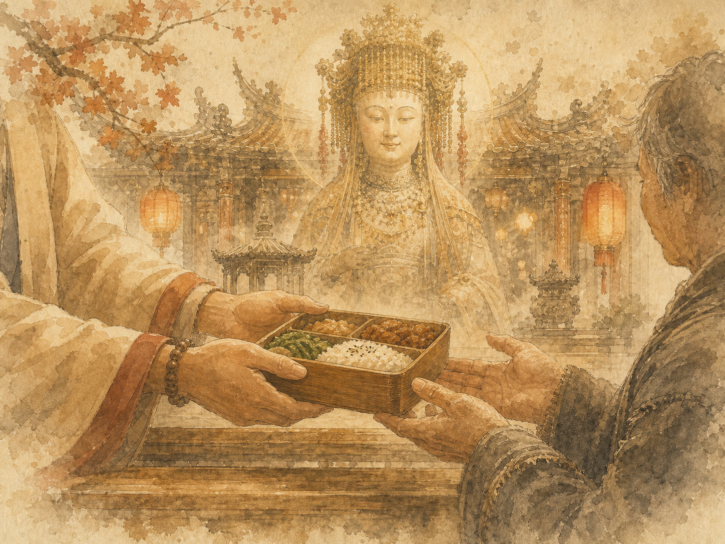 雙手捧著帶著祝福的熱飯
