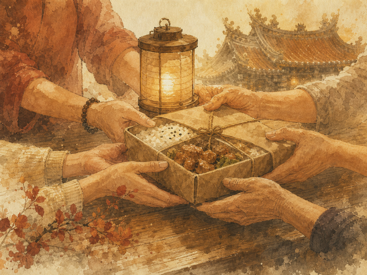 眾人托起發光飯糰象徵共同參與